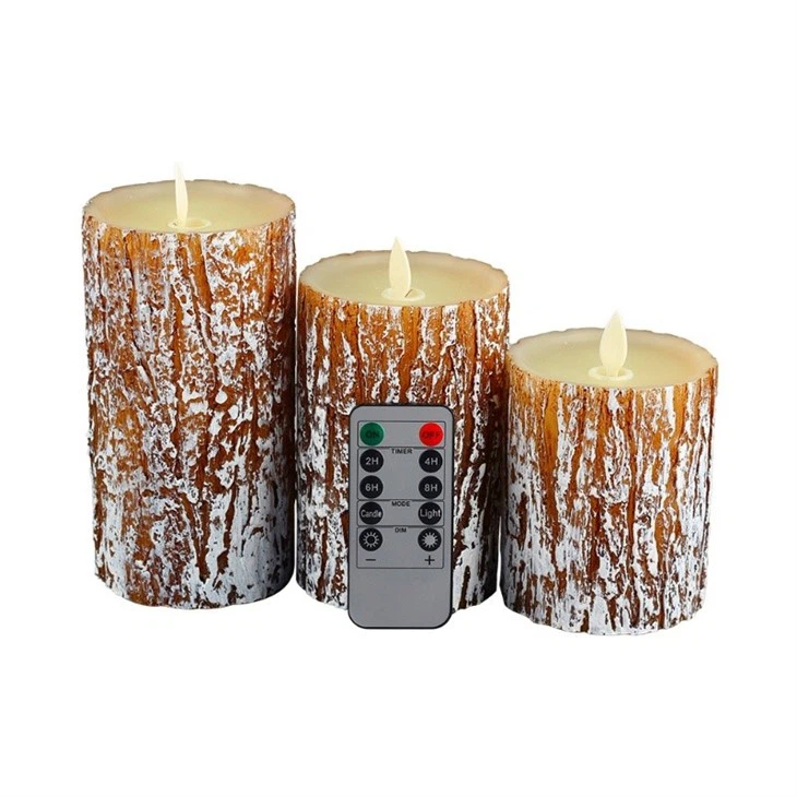 LED Candles 3 Pieces - Battery Candles, Column Candles Battery Operated With Remote Control And Timer - Pine Tree