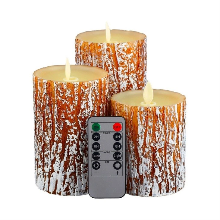 LED Candles 3 Pieces - Battery Candles, Column Candles Battery Operated With Remote Control And Timer - Pine Tree